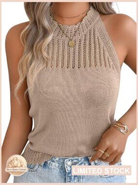 Racerback High Neck Knit Tank Top Lightweight Sweater Vest Dressy Casual